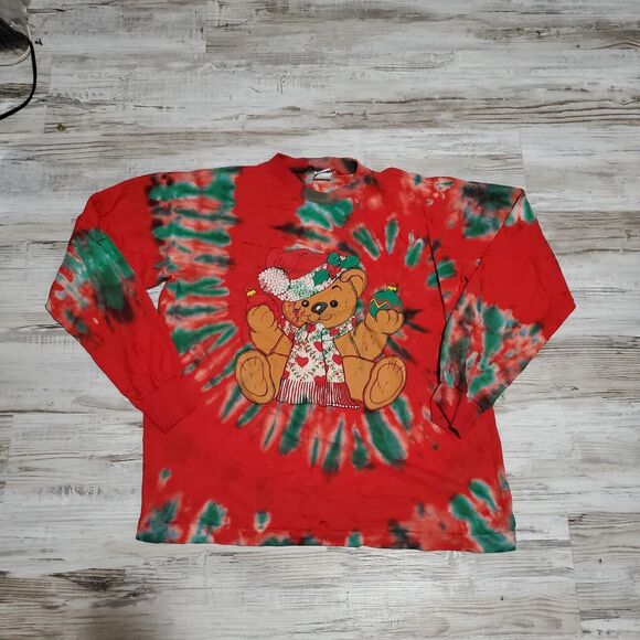 Converse Teddy Bear Tye Dye Shirt Size XL Hand Tye Dyed Christmas - Picture 1 of 2